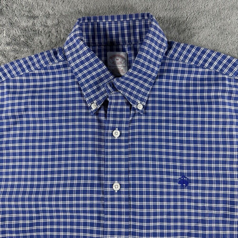 Brooks Brothers The Original Polo Shirt Medium Non-Iron Blue Plaid Button Down